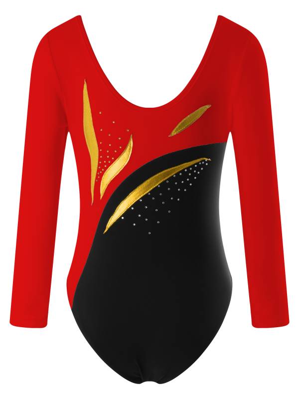 Kids Girls Long Sleeve Shiny Rhinestone Gymnastics Leotard thumb