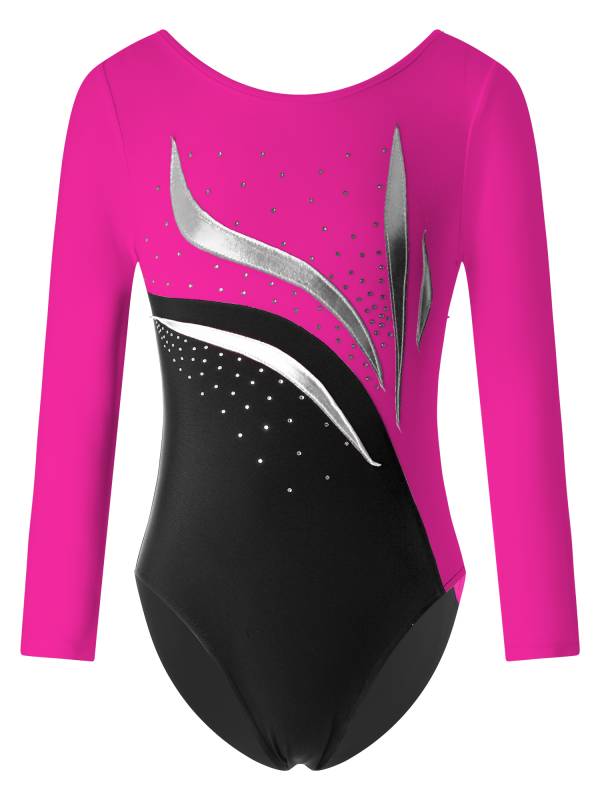 Kids Girls Long Sleeve Shiny Rhinestone Gymnastics Leotard thumb