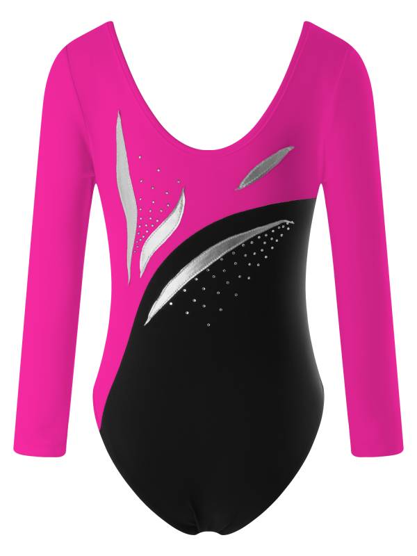Kids Girls Long Sleeve Shiny Rhinestone Gymnastics Leotard thumb