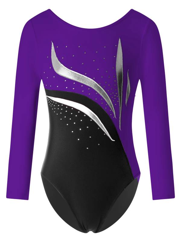 Kids Girls Long Sleeve Shiny Rhinestone Gymnastics Leotard thumb