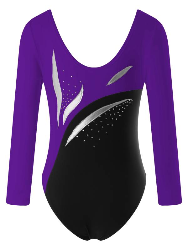 Kids Girls Long Sleeve Shiny Rhinestone Gymnastics Leotard thumb