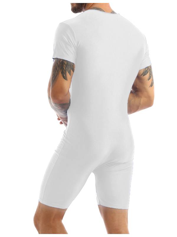 Men Short Sleeve Front Zipper Soft Boxer Briefs Gymnastic Leotard thumb