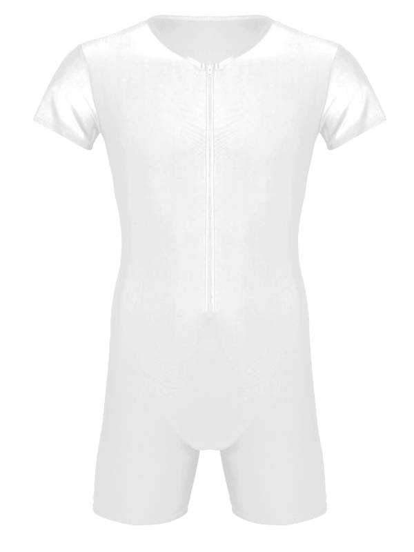 Men Short Sleeve Front Zipper Soft Boxer Briefs Gymnastic Leotard thumb