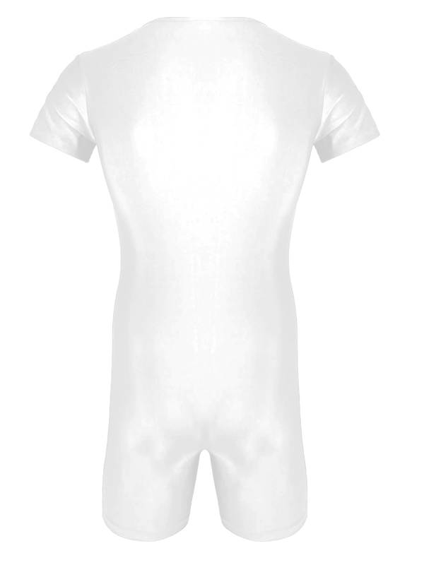 Men Short Sleeve Front Zipper Soft Boxer Briefs Gymnastic Leotard thumb