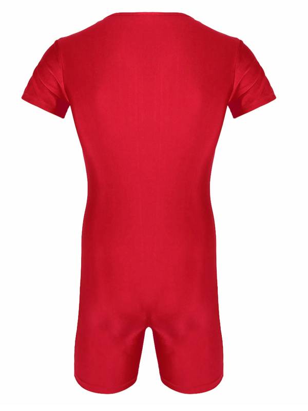 Men Short Sleeve Front Zipper Soft Boxer Briefs Gymnastic Leotard thumb