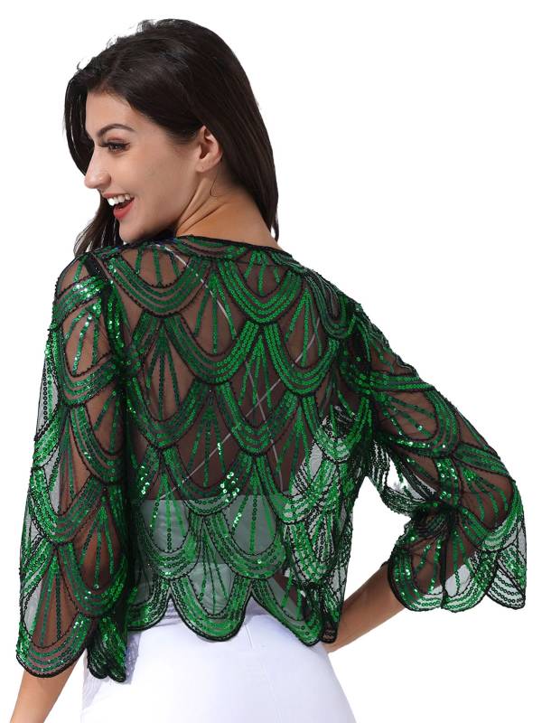 Women Sequin Hollow Lace Bolero thumb