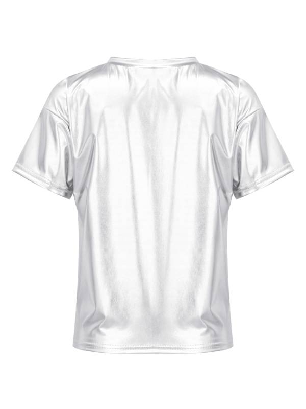 Girls/Boys Metallic Shiny Short Sleeve Round Neck Dance T-shirt thumb