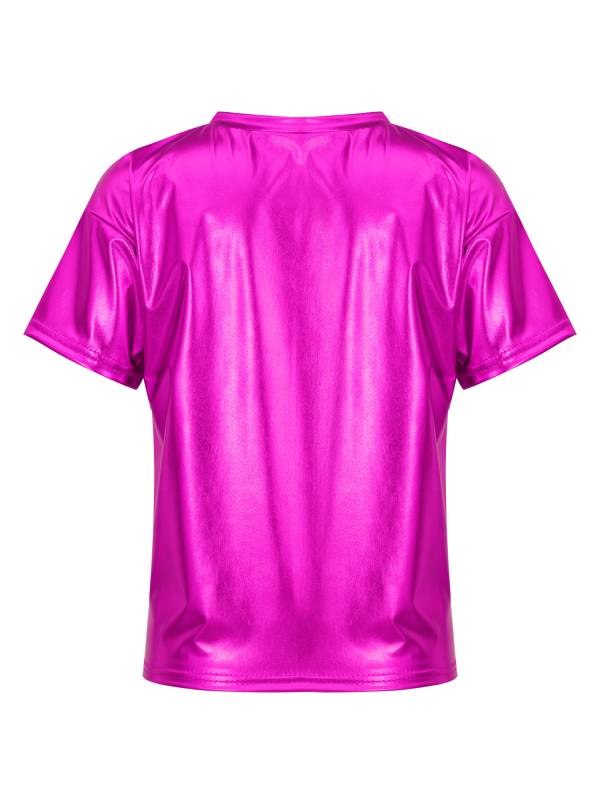 Girls/Boys Metallic Shiny Short Sleeve Round Neck Dance T-shirt thumb