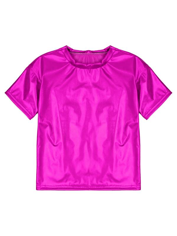 Girls/Boys Metallic Shiny Short Sleeve Round Neck Dance T-shirt thumb