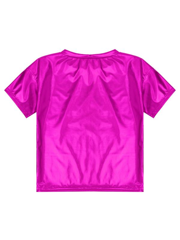 Girls/Boys Metallic Shiny Short Sleeve Round Neck Dance T-shirt thumb