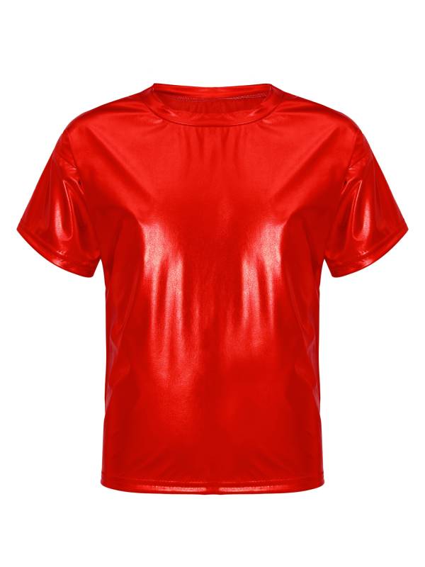 Girls/Boys Metallic Shiny Short Sleeve Round Neck Dance T-shirt thumb