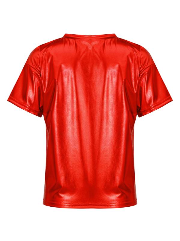 Girls/Boys Metallic Shiny Short Sleeve Round Neck Dance T-shirt thumb