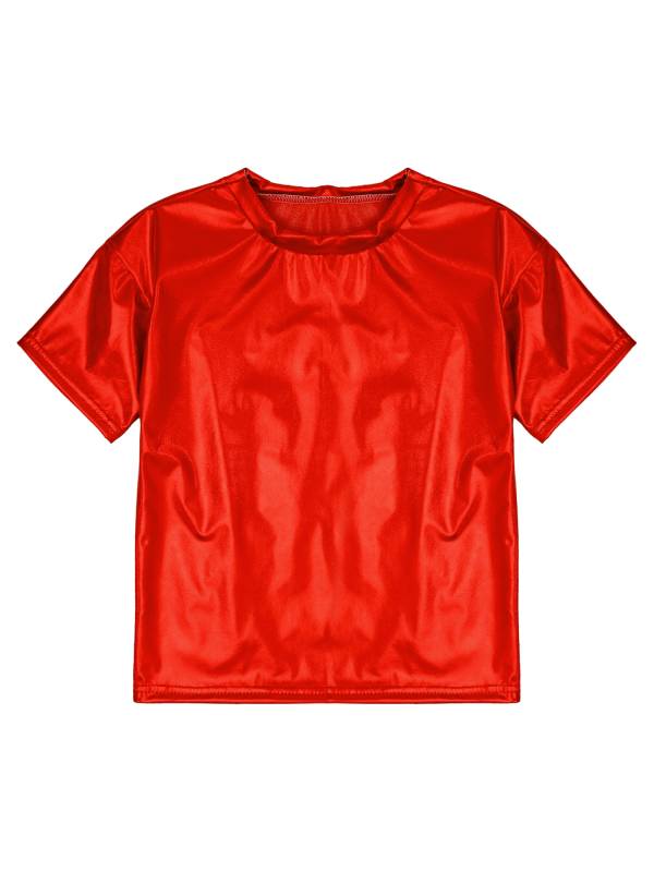 Girls/Boys Metallic Shiny Short Sleeve Round Neck Dance T-shirt thumb