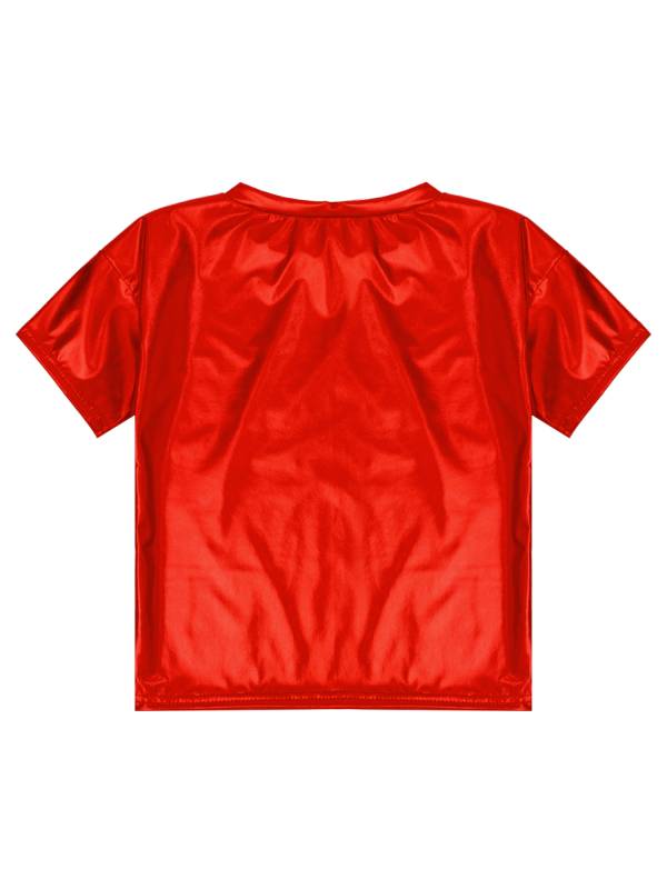 Girls/Boys Metallic Shiny Short Sleeve Round Neck Dance T-shirt thumb