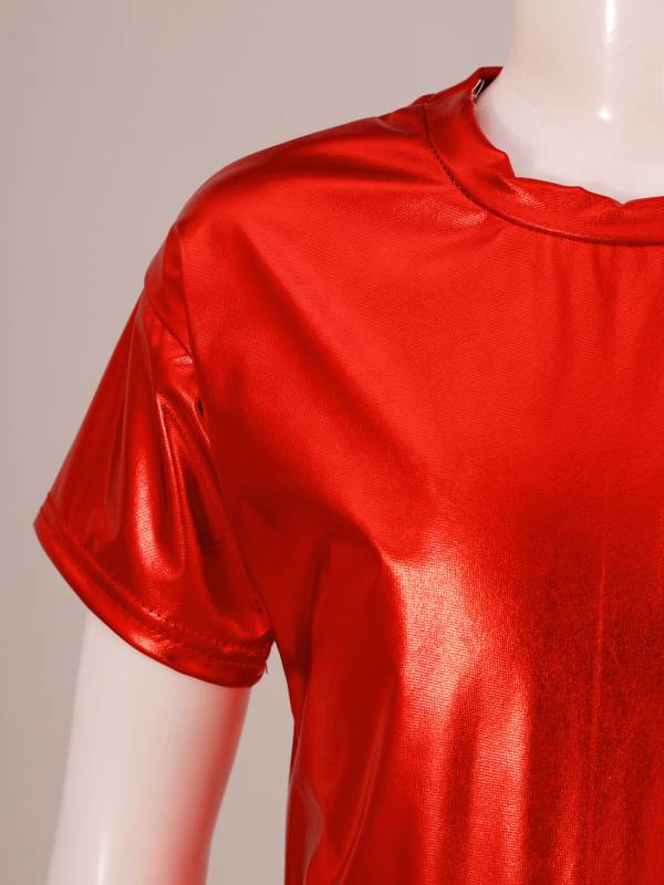 Girls/Boys Metallic Shiny Short Sleeve Round Neck Dance T-shirt thumb