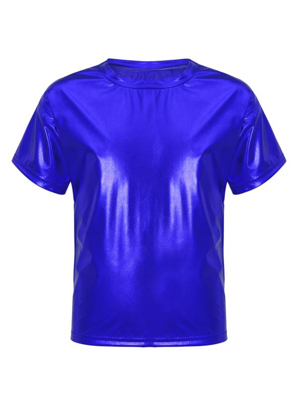 Girls/Boys Metallic Shiny Short Sleeve Round Neck Dance T-shirt thumb