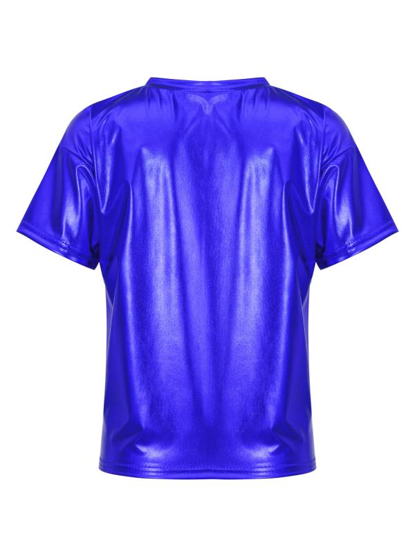 Girls/Boys Metallic Shiny Short Sleeve Round Neck Dance T-shirt thumb