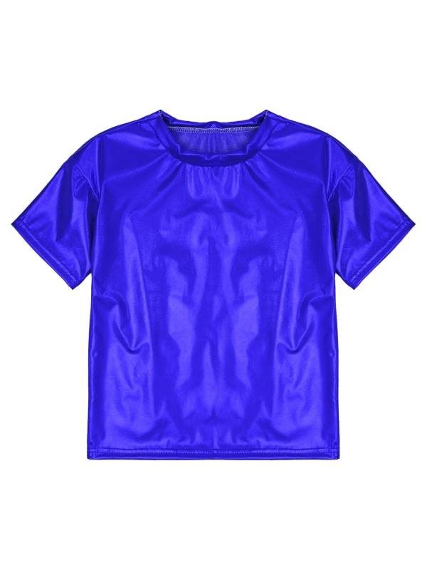 Girls/Boys Metallic Shiny Short Sleeve Round Neck Dance T-shirt thumb