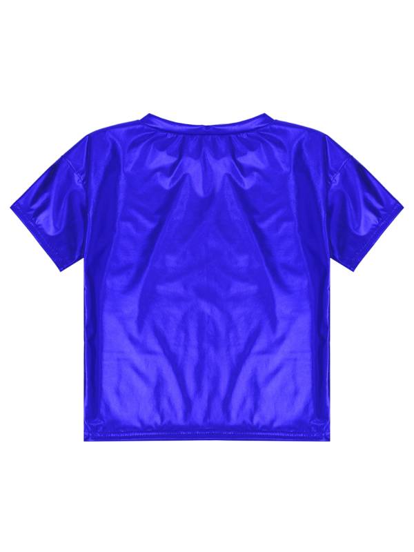 Girls/Boys Metallic Shiny Short Sleeve Round Neck Dance T-shirt thumb