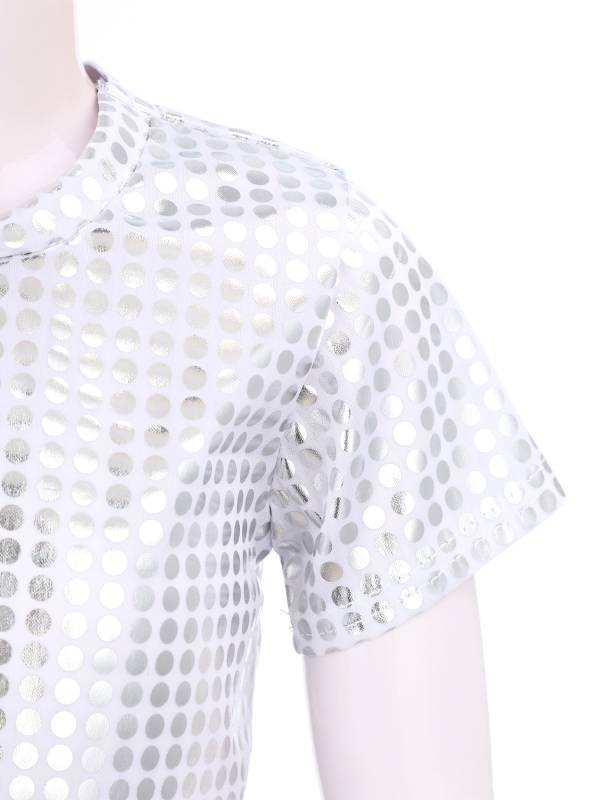 Kids Short Sleeve Round Neckline Shiny Sequins Jazz Dance Crop Top thumb
