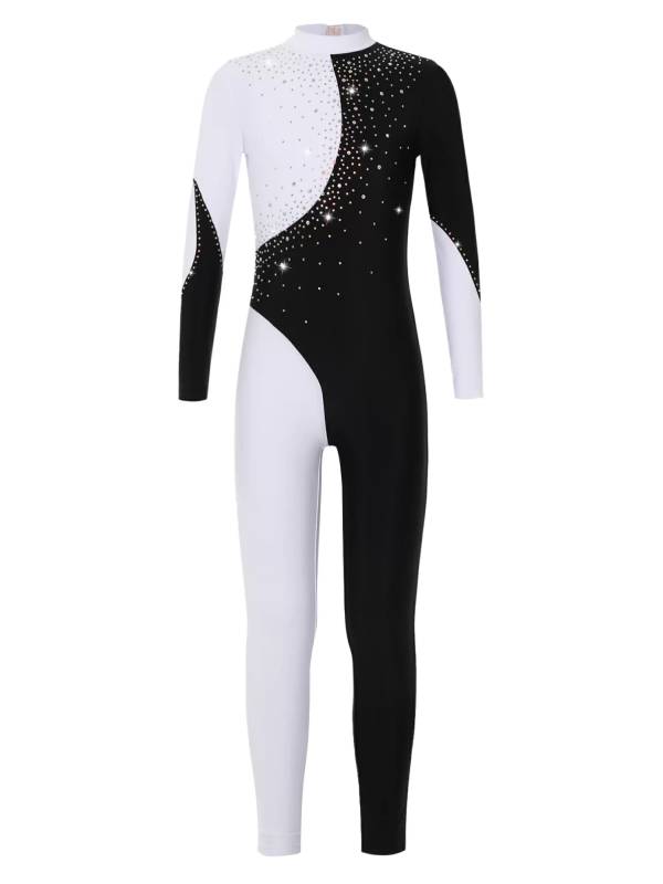 Kids Girls Color Block Long Sleeve Backless Gymnastic Unitard thumb
