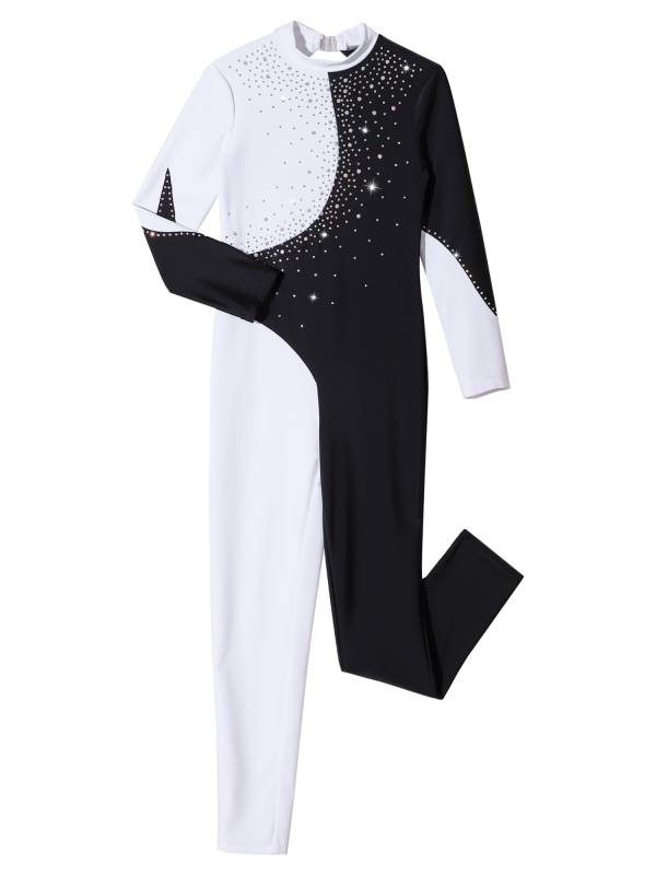 Kids Girls Color Block Long Sleeve Backless Gymnastic Unitard thumb