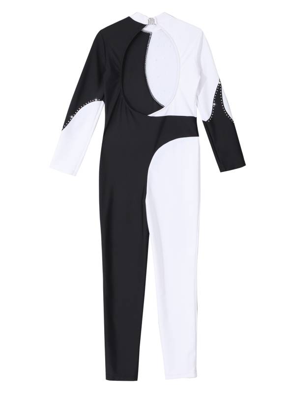 Kids Girls Color Block Long Sleeve Backless Gymnastic Unitard thumb