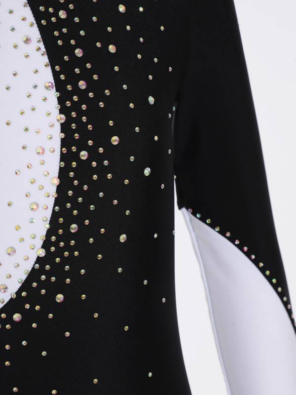 Kids Girls Color Block Long Sleeve Backless Gymnastic Unitard thumb