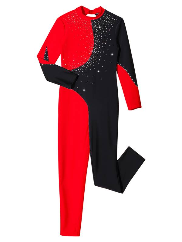 Kids Girls Color Block Long Sleeve Backless Gymnastic Unitard thumb