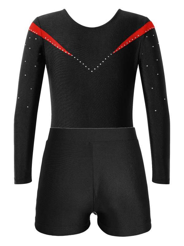 Kids Girls 2pcs Long Sleeve Slim Fit Leotard and Shorts Gymnastics Set thumb