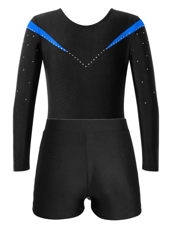 Kids Girls 2pcs Long Sleeve Slim Fit Leotard and Shorts Gymnastics Set thumb