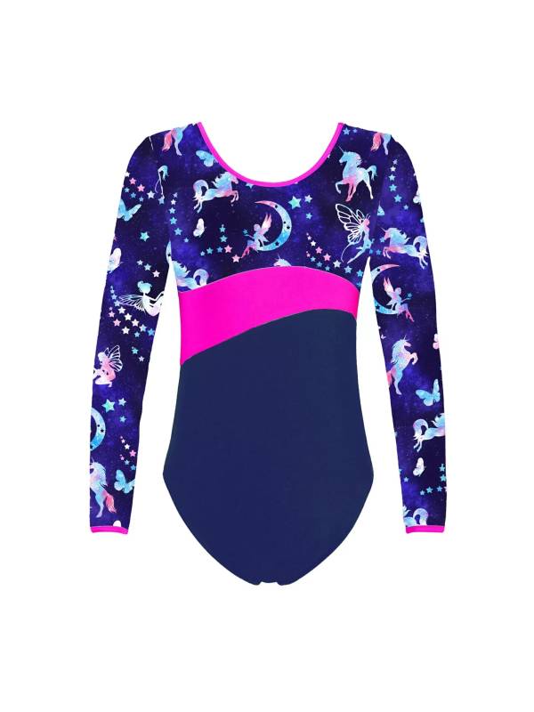Kids Girls One-piece Long Sleeves Printed Gymnastics Leotard thumb