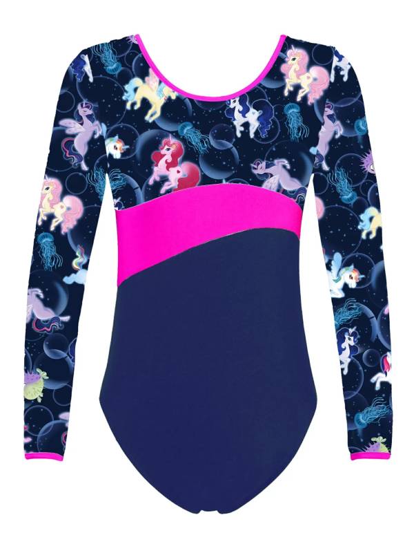 Kids Girls One-piece Long Sleeves Printed Gymnastics Leotard thumb