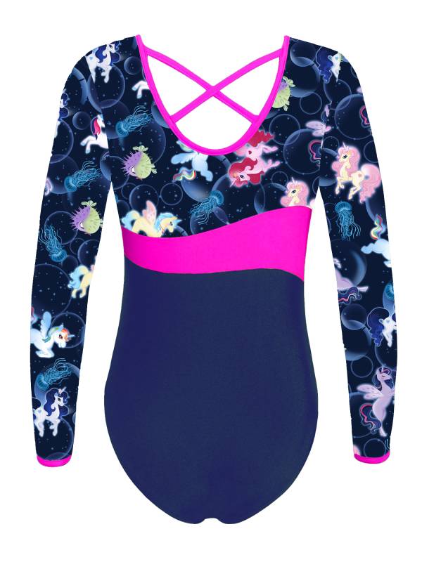 Kids Girls One-piece Long Sleeves Printed Gymnastics Leotard thumb