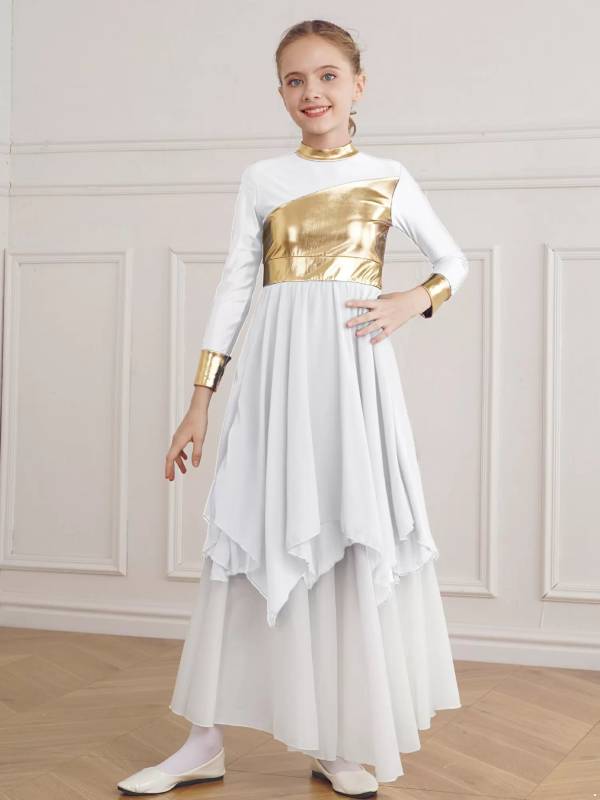 Kid Girl Long Sleeve Praise Worship Dance Dress (Pettico Not Included) thumb