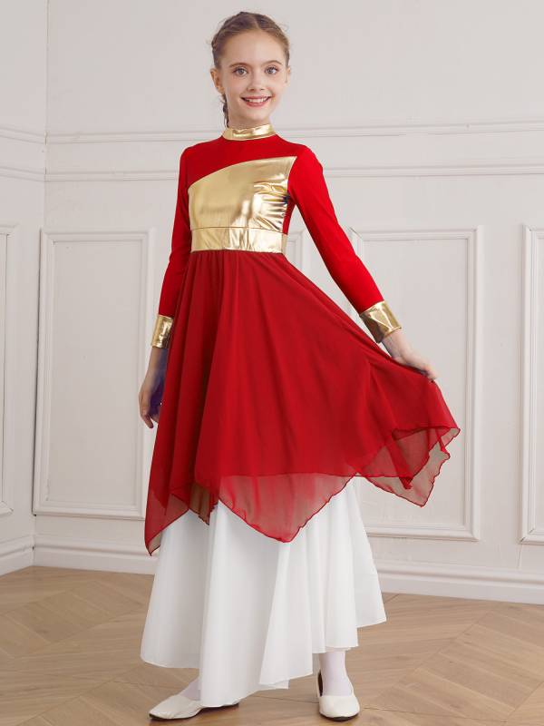 Kid Girl Long Sleeve Praise Worship Dance Dress (Pettico Not Included) thumb