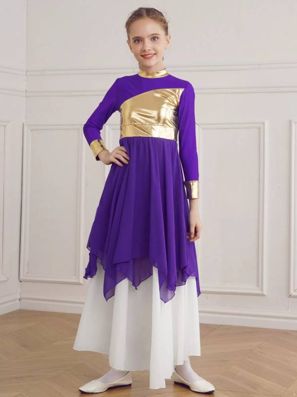 Kid Girl Long Sleeve Praise Worship Dance Dress (Pettico Not Included) thumb