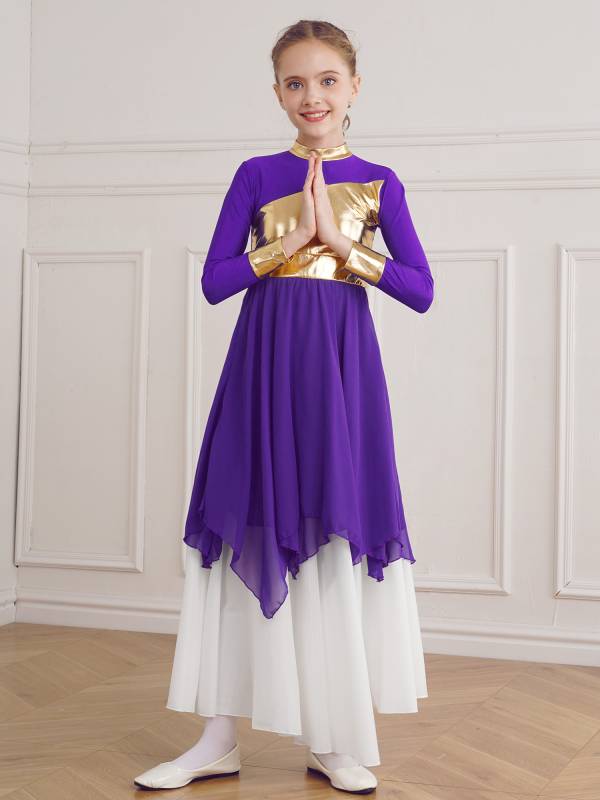 Kid Girl Long Sleeve Praise Worship Dance Dress (Pettico Not Included) thumb
