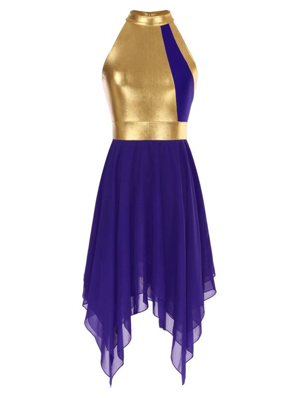 Women Color Block Sleeveless Lyrical Dance Dress(no white underdress) thumb