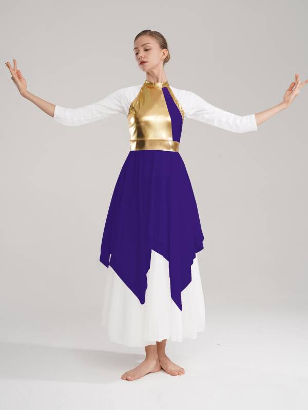 Women Color Block Sleeveless Lyrical Dance Dress(no white underdress) thumb