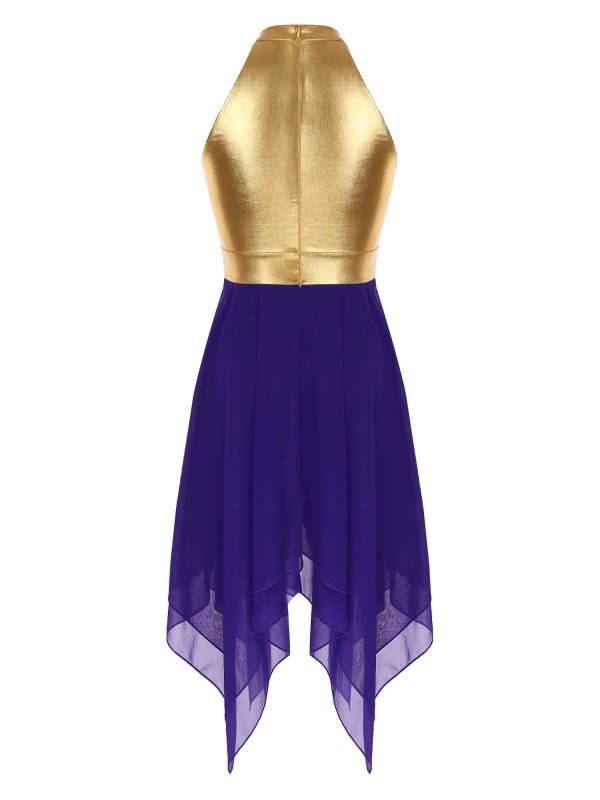 Women Color Block Sleeveless Lyrical Dance Dress(no white underdress) thumb