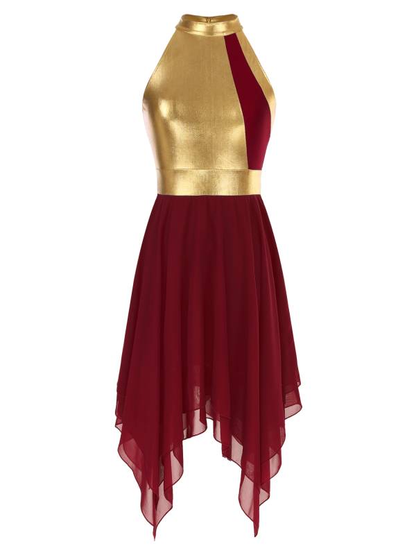 Women Color Block Sleeveless Lyrical Dance Dress(no white underdress) thumb
