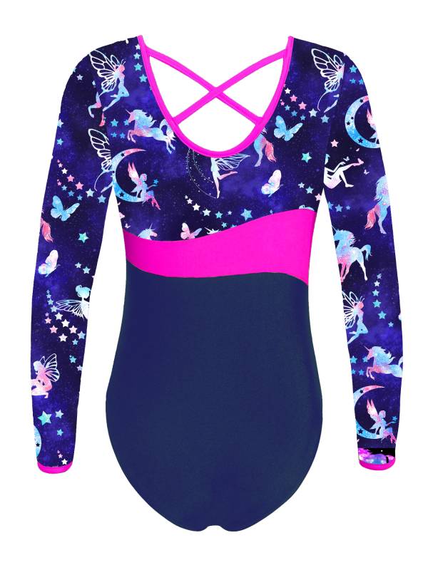 Kids Girls Long Sleeve Printed Leotard with Shorts Sports Sets thumb