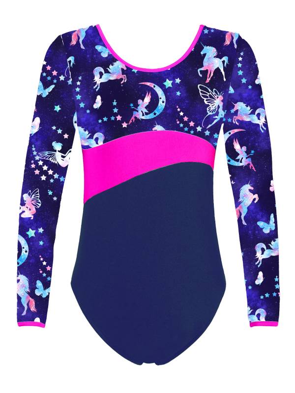 Kids Girls Long Sleeve Printed Leotard with Shorts Sports Sets thumb