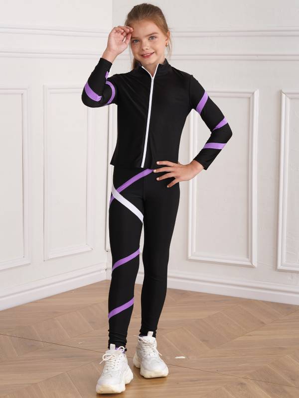 Kids Girls Zipper Sweatshirt and Leggings Sport Sets thumb