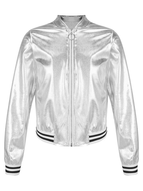 Kids Girls Metallic Zipper Jacket and Pants Sport Sets thumb