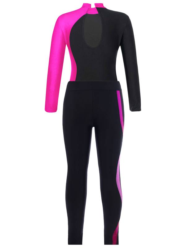 Kids Girls 2pcs Long Sleeve Rhinestones Leotard and Legging Pants Dance Set thumb