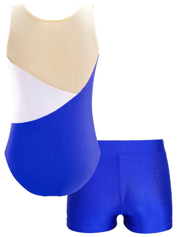Kids Girls Sleeveless Glittery Sequins Skating Leotard and Shorts Set thumb