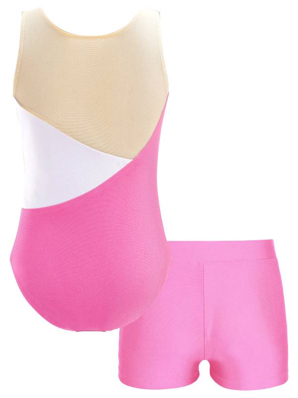 Kids Girls Sleeveless Glittery Sequins Skating Leotard and Shorts Set thumb