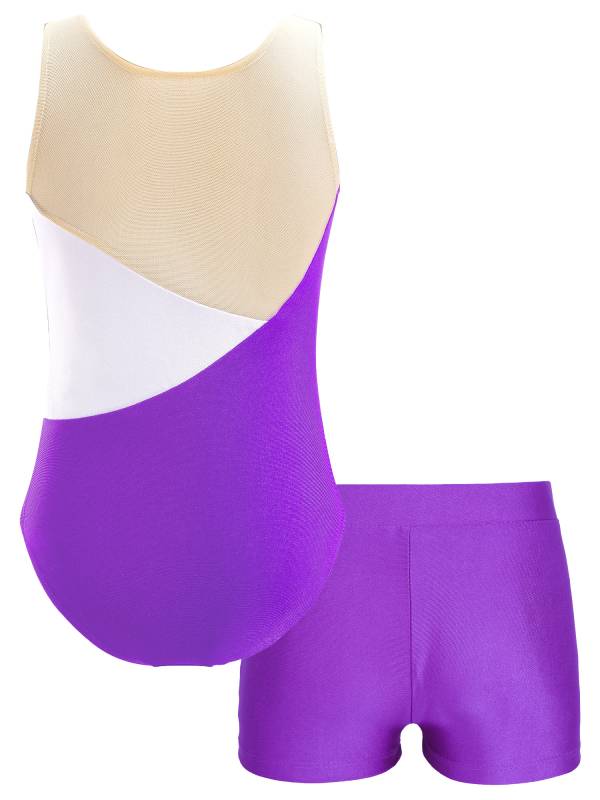 Kids Girls Sleeveless Glittery Sequins Skating Leotard and Shorts Set thumb